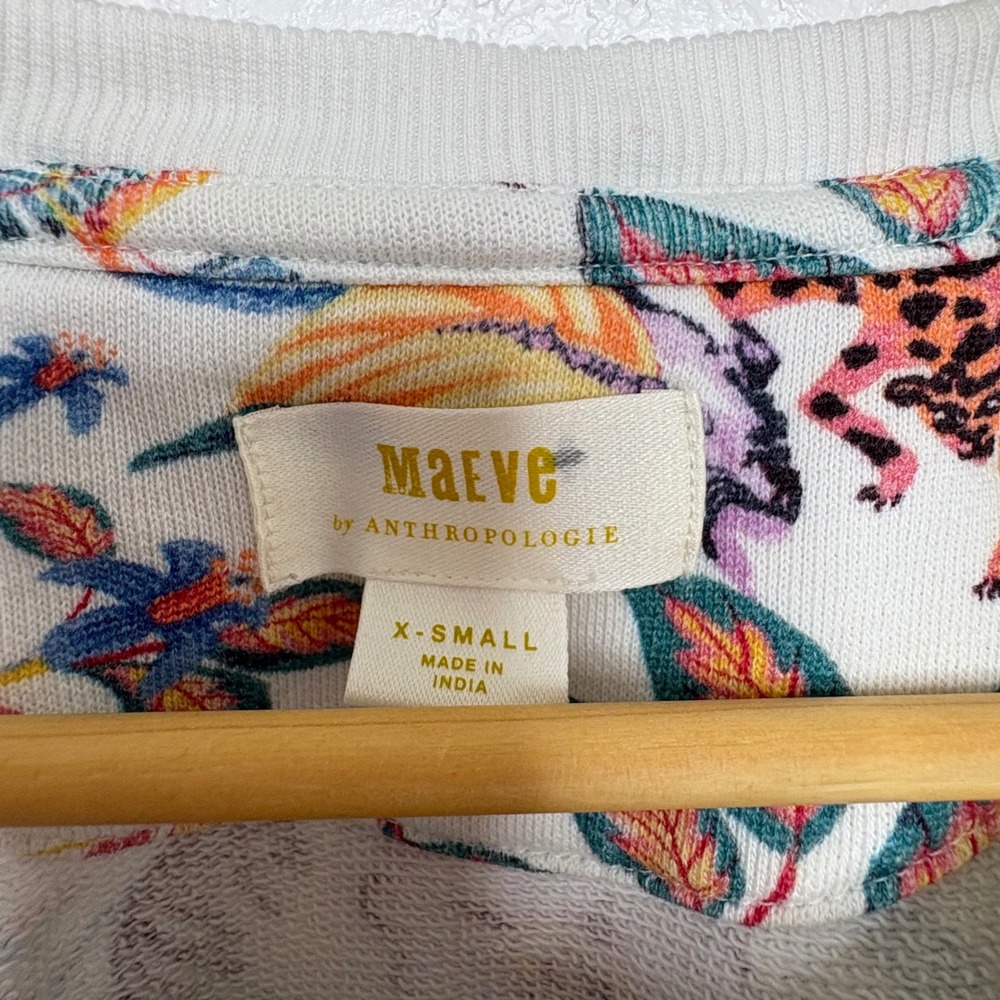 Maeve Anthropologie Ciao Graphic Sweatshirt XS White Floral Zebra Leopard - Picture 4 of 7